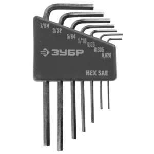 Набор ключей имбусовых 7 предметов, HEX SAE 0,028,0,035,0,05, 1/16,5/64,3/32,7/64 дюйма, Cr-V, ЗУБР "ЭКСПЕРТ" МИНИ, для точных работ