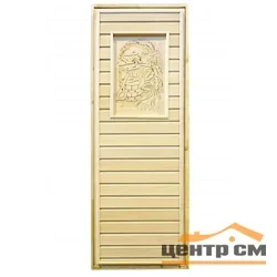 Дверь для бани и сауны глухая с резьбой/рисунком 1900х700 (коробка хвоя/осина 2,5шт, порог), массив липа