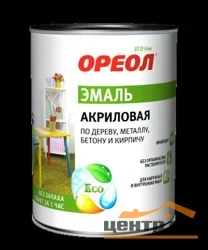 Эмаль ОРЕОЛ акриловая глянцевая белая (пластик) 0,9 кг