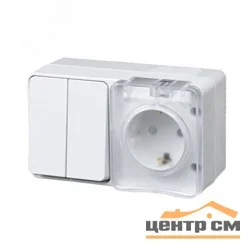 Блок ОП AtlasDesign PROFI IP54 (розетка одноместная 16А заземл. защ. шторки + двухклавишный выключатель 10А) белый SE ATN540174