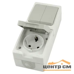 Блок вертикальный ОП, розетка 1мест с/з, 250В, 16А+выкл 2клав 250В, 10А, IP54, белый/серый PST16-21-54V/10-221-54 Велена STEKKER